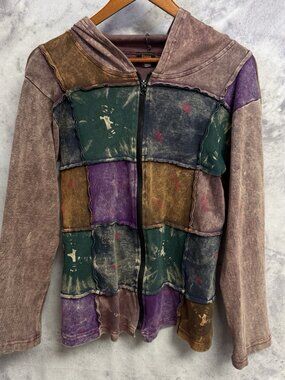 Vintage Rising International Womens Hoodie Sweatshirt Zip Hippie Boho Medium